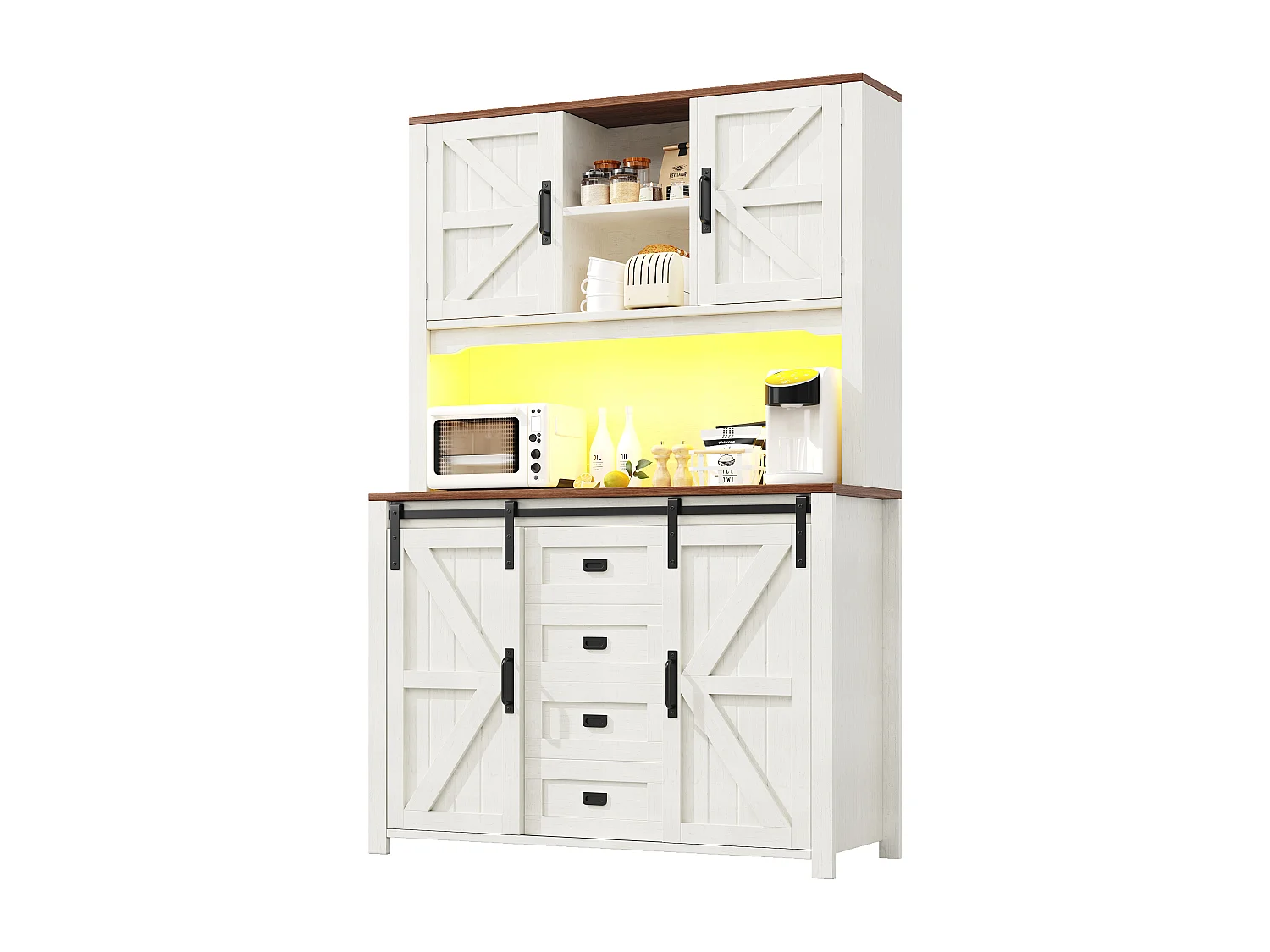 Meubles de cuisine 115x40x175 cm - avec 4 portes et 2 tiroirs - avec éclairage LED - style campagnard - blanc