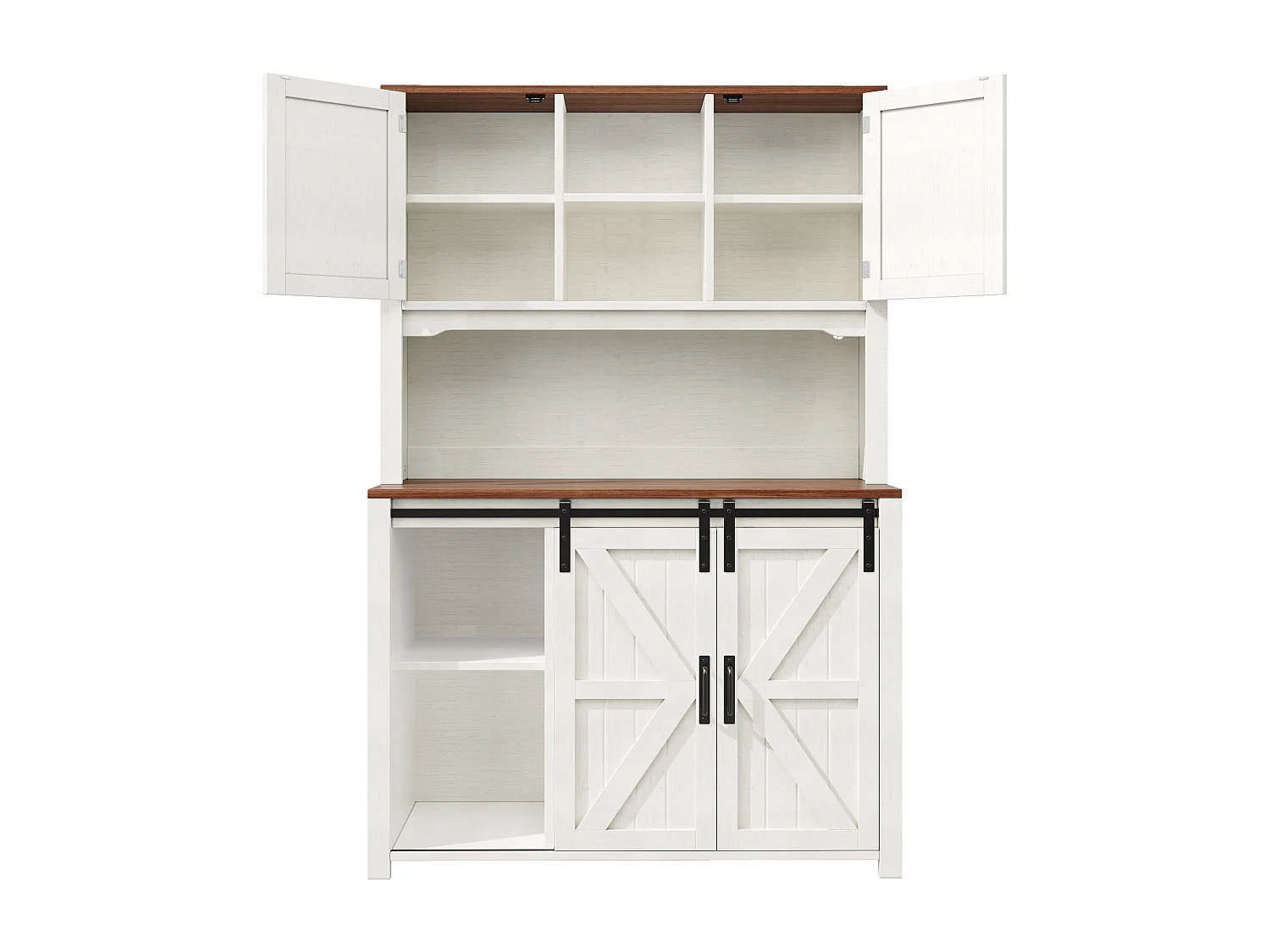 Meubles de cuisine 115x40x175 cm - avec 4 portes et 2 tiroirs - avec éclairage LED - style campagnard - blanc