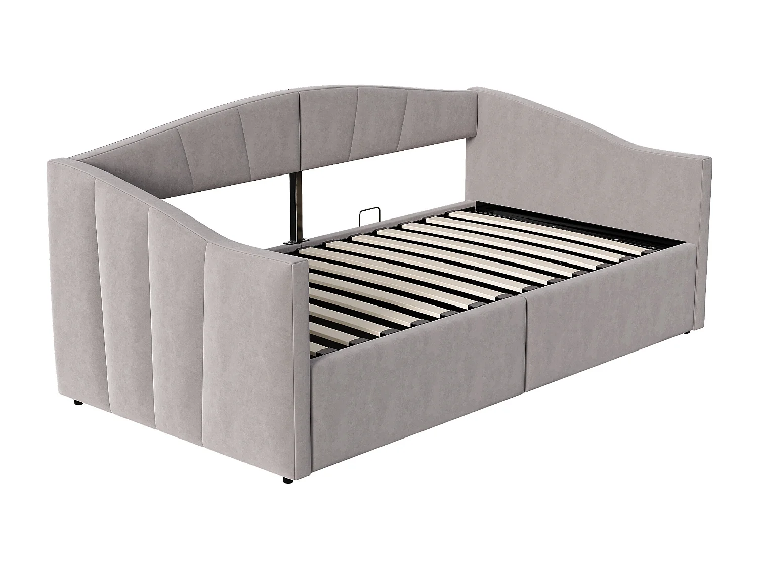 Canapé-lit coffre 90x200cm - sommier à lattes - tissu velours - gris clair (matelas non inclus)