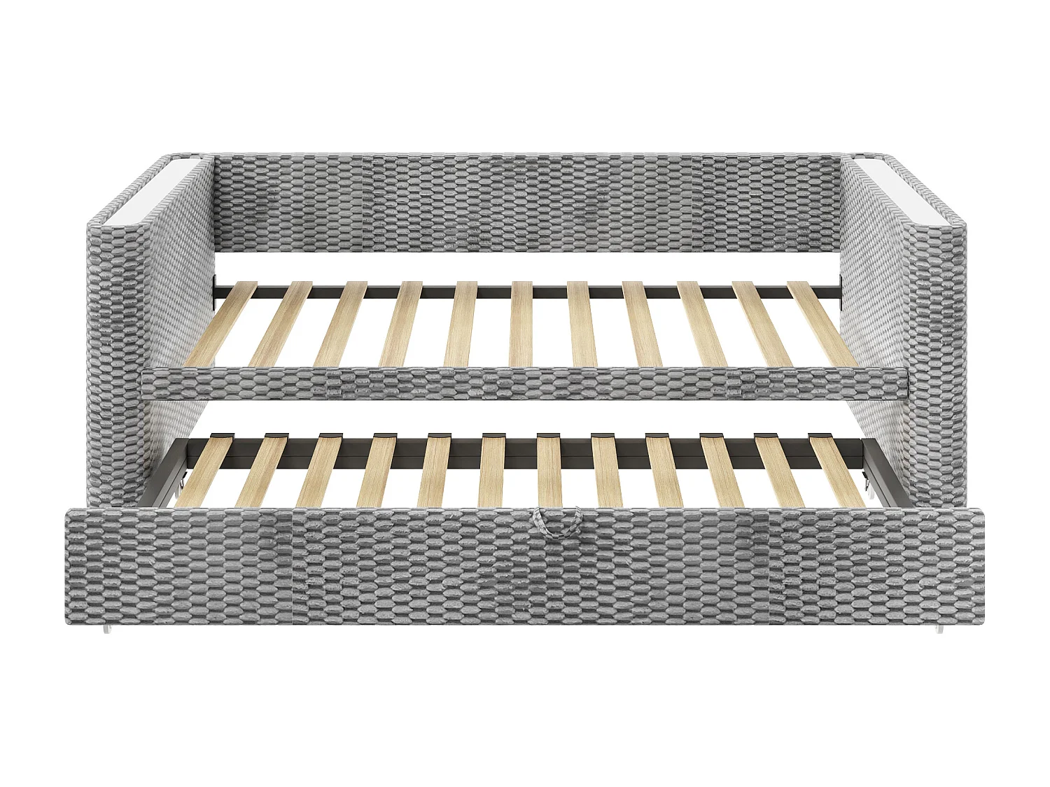 Schlafsofa 90/180x200cm - mit ausziehbares Bett - mit LED-Lichtleiste - mit Lattenrost - Samt - grau (Matratze nicht inbegriffen)