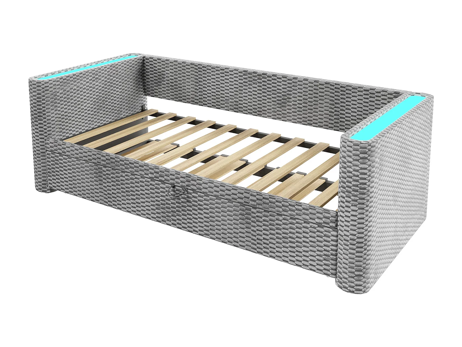 Schlafsofa 90/180x200cm - mit ausziehbares Bett - mit LED-Lichtleiste - mit Lattenrost - Samt - grau (Matratze nicht inbegriffen)