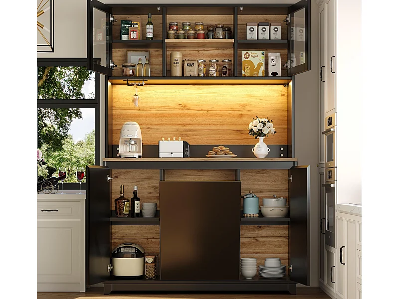 Mobili da cucina 120x40x180cm - con illuminazione LED - con 4 ante e 1 scomparto pattumiera - nero