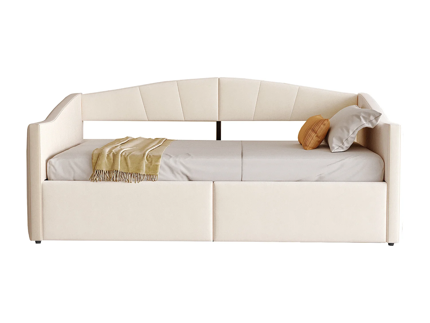 Canapé-lit coffre 90x200cm - sommier à lattes - tissu velours - beige (matelas non inclus)