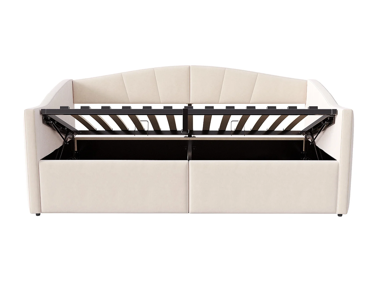 Canapé-lit coffre 90x200cm - sommier à lattes - tissu velours - beige (matelas non inclus)