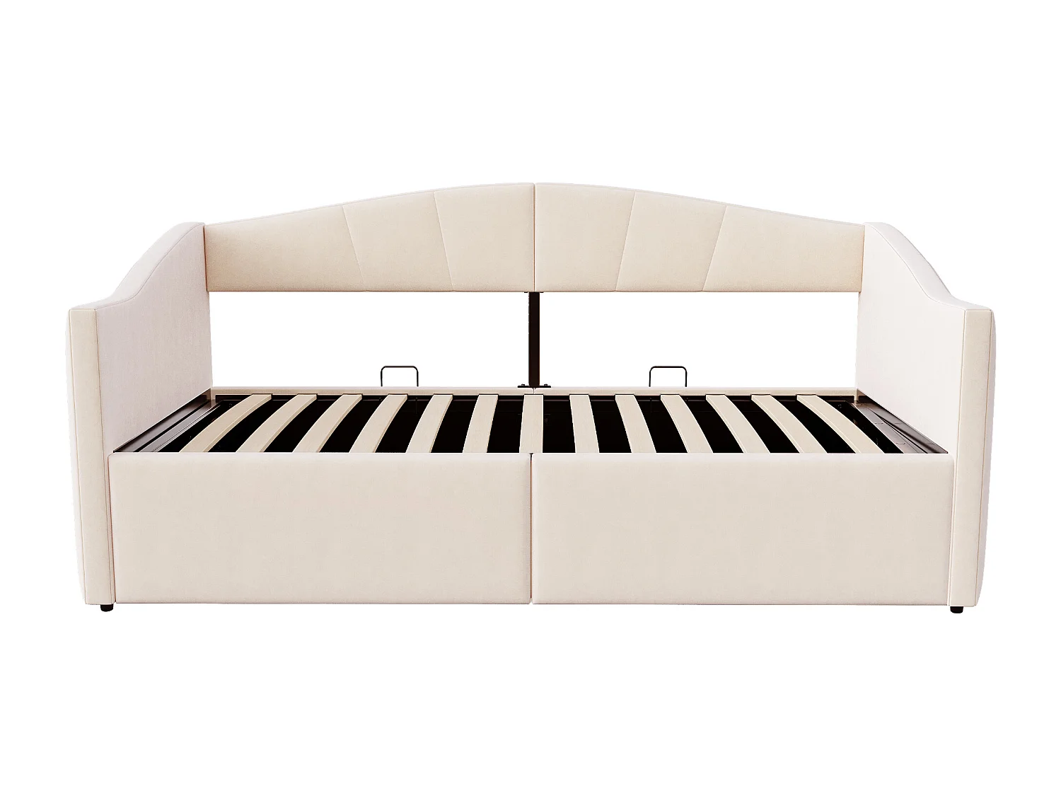Canapé-lit coffre 90x200cm - sommier à lattes - tissu velours - beige (matelas non inclus)
