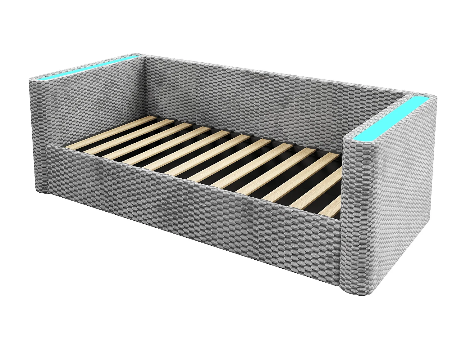 Schlafsofa mit Stauraum 90x200 cm - mit LED-Beleuchtung - Lattenrost - Samt - grau (Matratze nicht inbegriffen)