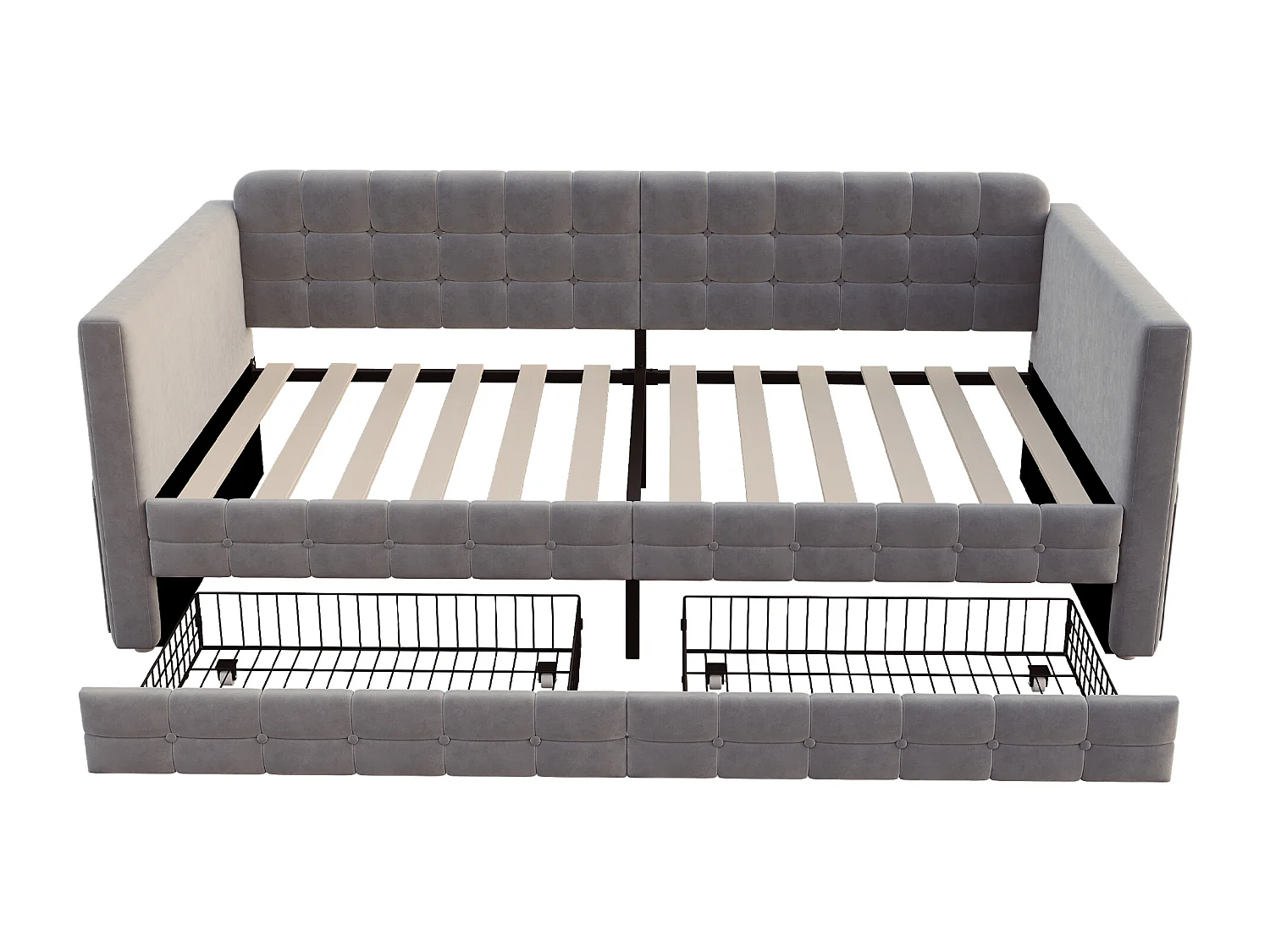 Divano letto imbottito 90x190 cm - con 2 cassetti - tessuto velluto - grigio (materasso non incluso)