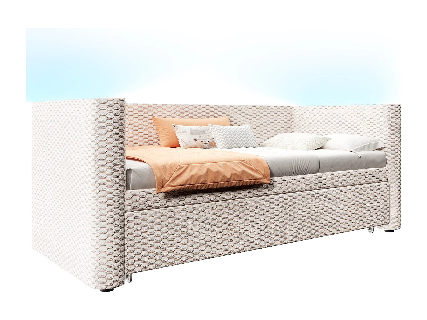Sofá cama 90/180x200cm - con cama nido - con tira de luz LED - con somier de láminas - terciopelo - beige​ (colchón no incluido)