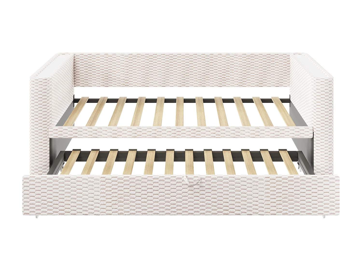 Sofá cama 90/180x200cm - con cama nido - con tira de luz LED - con somier de láminas - terciopelo - beige​ (colchón no incluido)