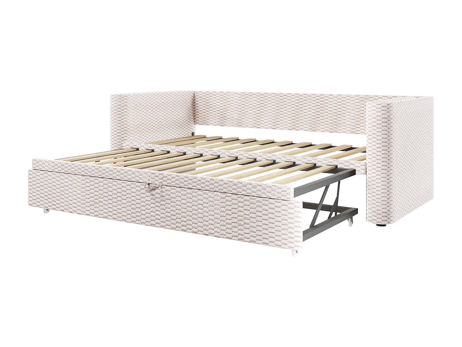 Sofá cama 90/180x200cm - con cama nido - con tira de luz LED - con somier de láminas - terciopelo - beige​ (colchón no incluido)