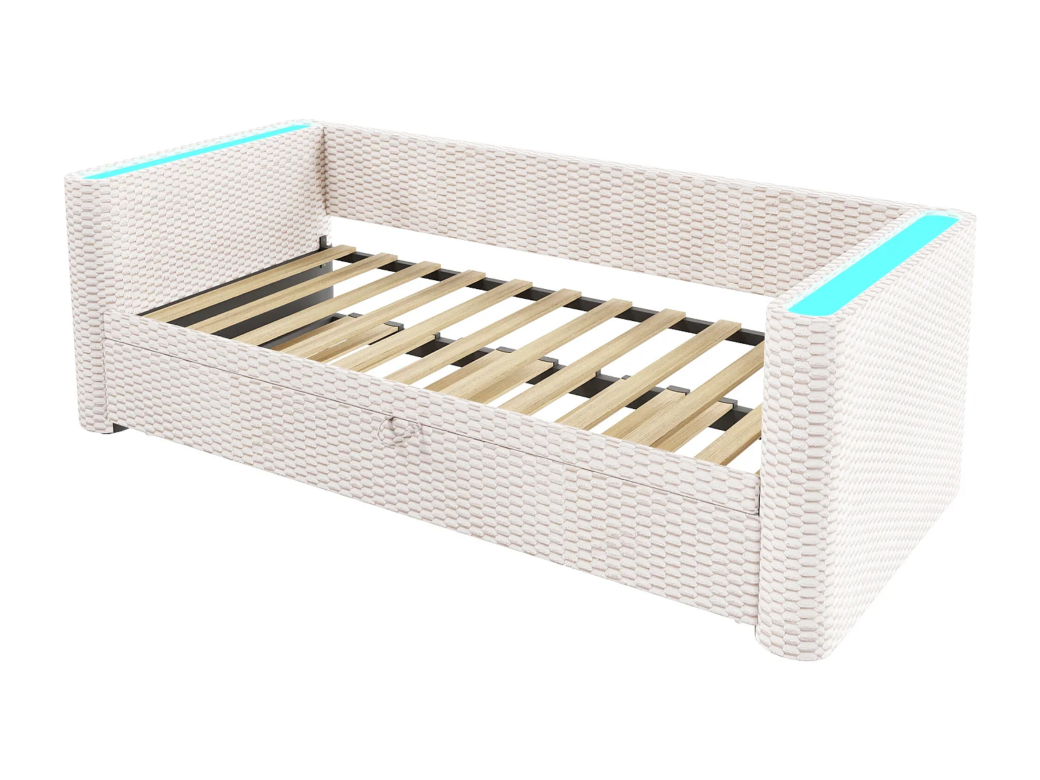 Sofá cama 90/180x200cm - con cama nido - con tira de luz LED - con somier de láminas - terciopelo - beige​ (colchón no incluido)