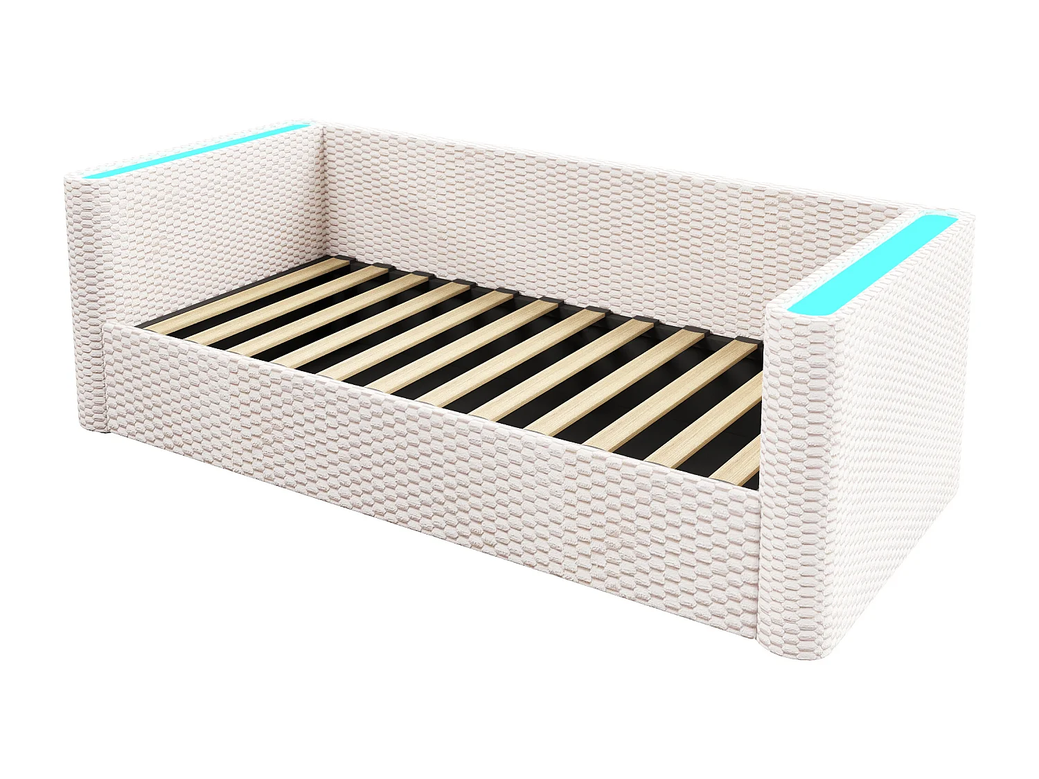 Canapé-lit coffre 90x200 cm - avec éclairage LED - sommier à lattes - velours - beige (matelas non inclus)