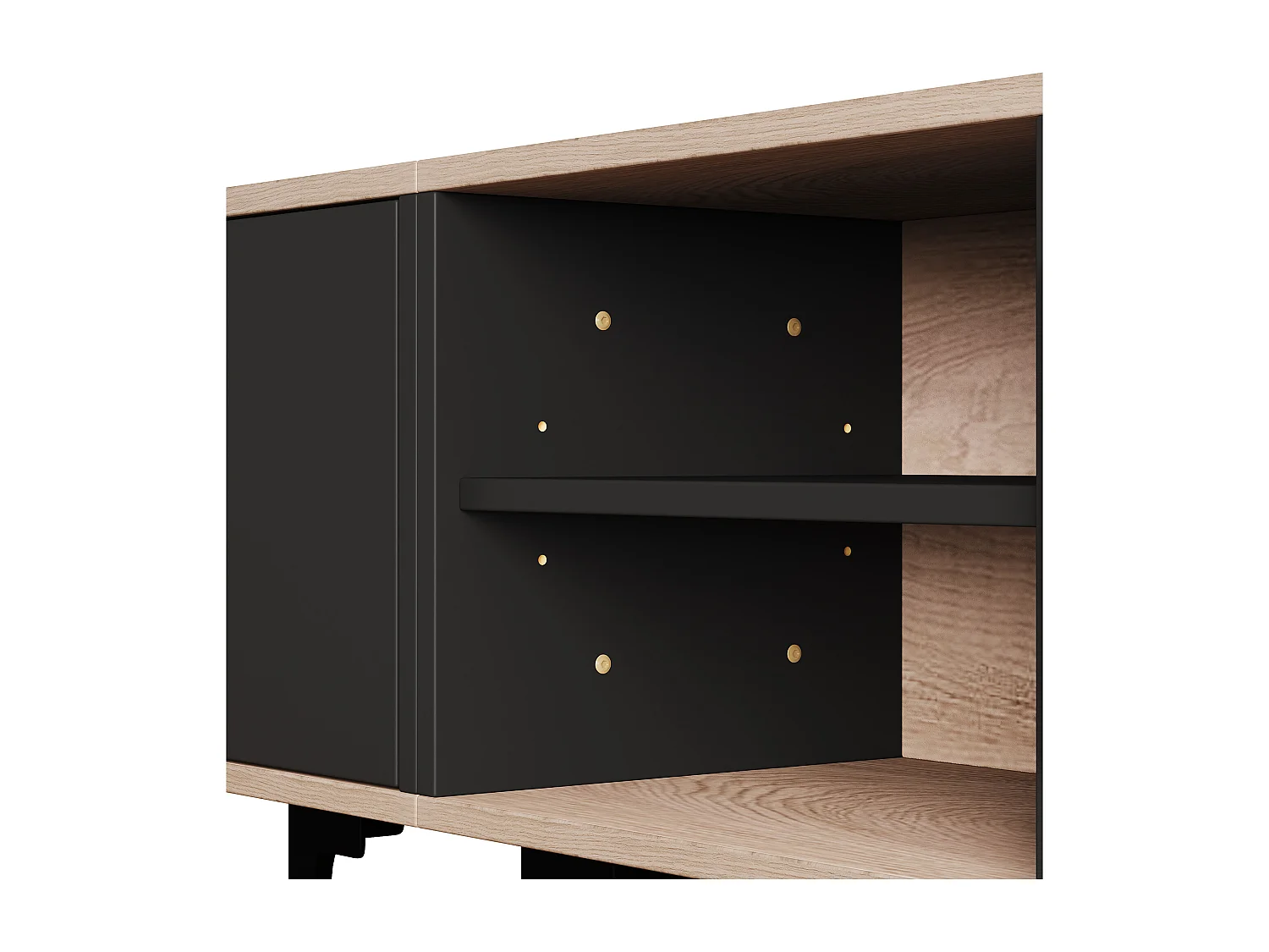 Mobile per TV 180x35x49 cm - con 3 ante - Ripiani aperti - Pannelli di particelle - Naturale e nero