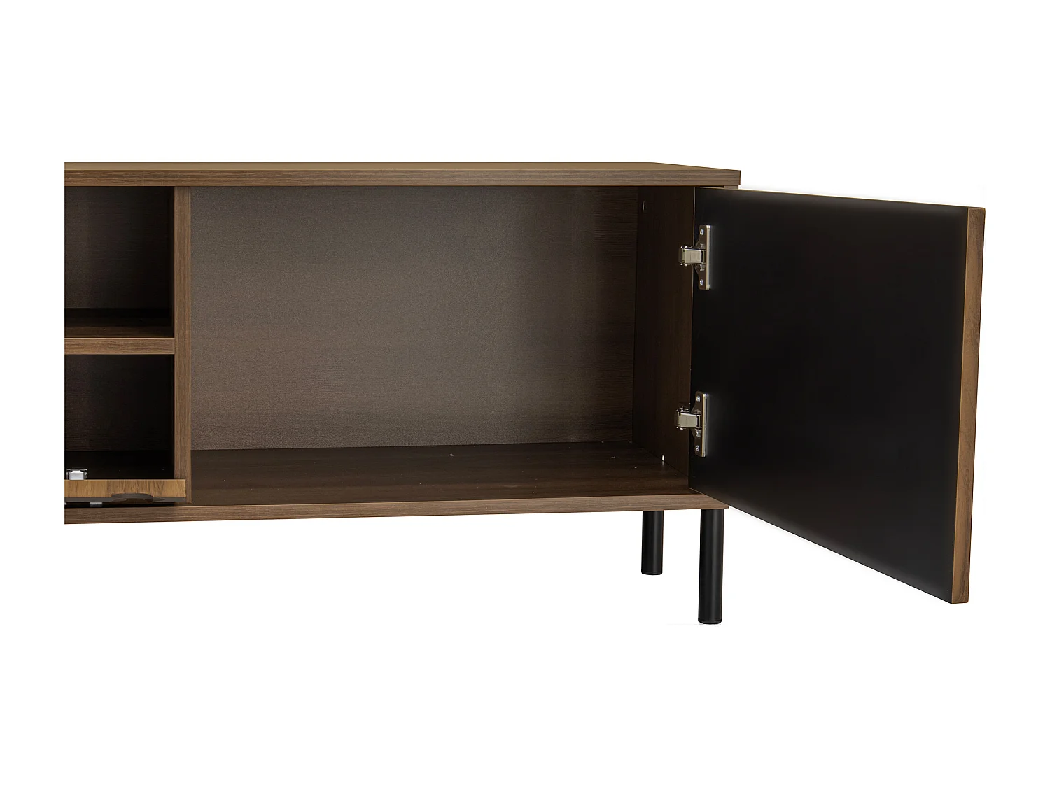 TV-Schrank 160x35x46cm - mit 3 Türen - mit offenem Stauraum - Eisenfüße - MDF - Natur