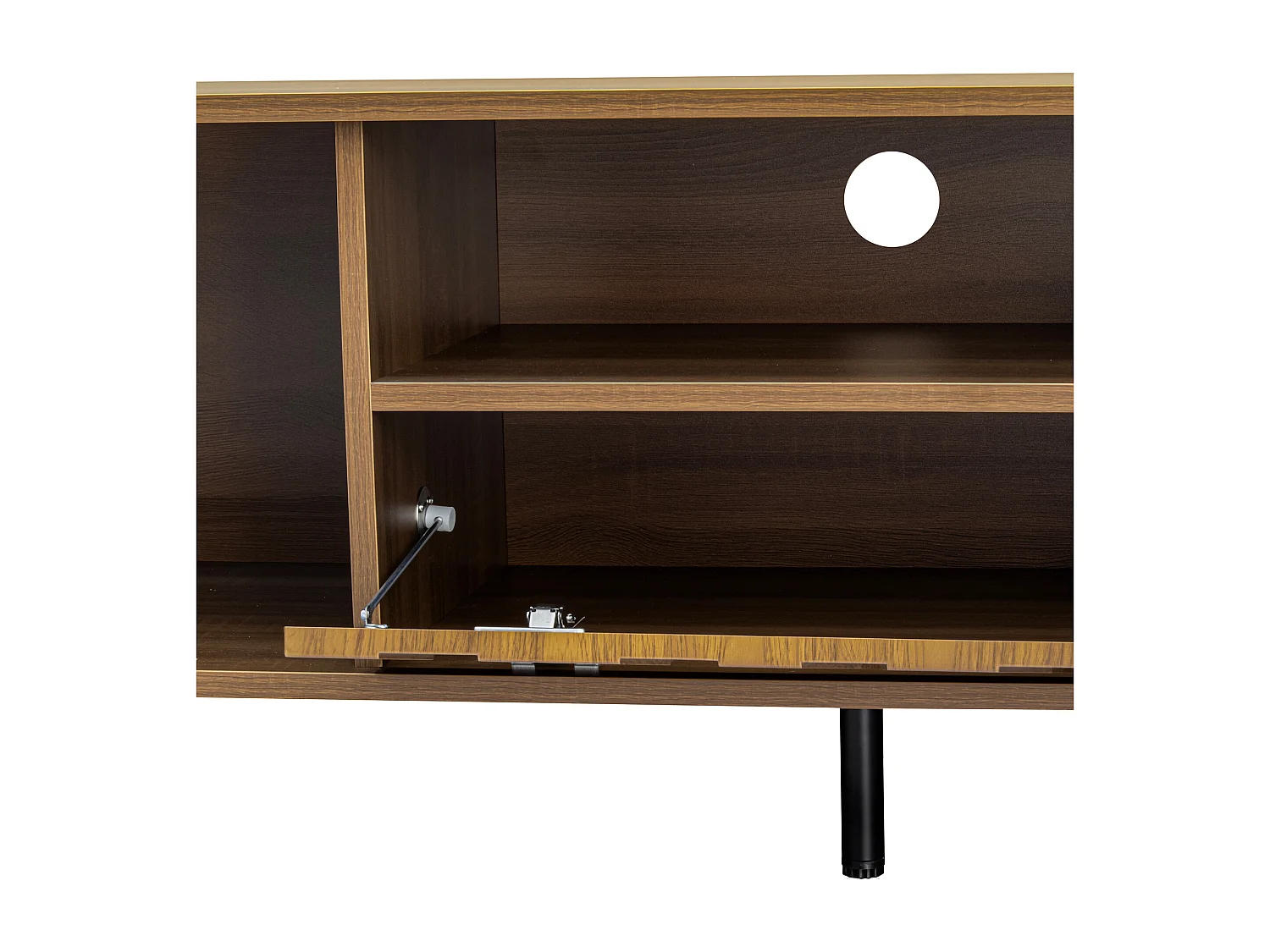 Meuble TV 160x35x46cm - avec 3 portes - avec espace de rangement ouvert - Pieds en fer - MDF - Naturel