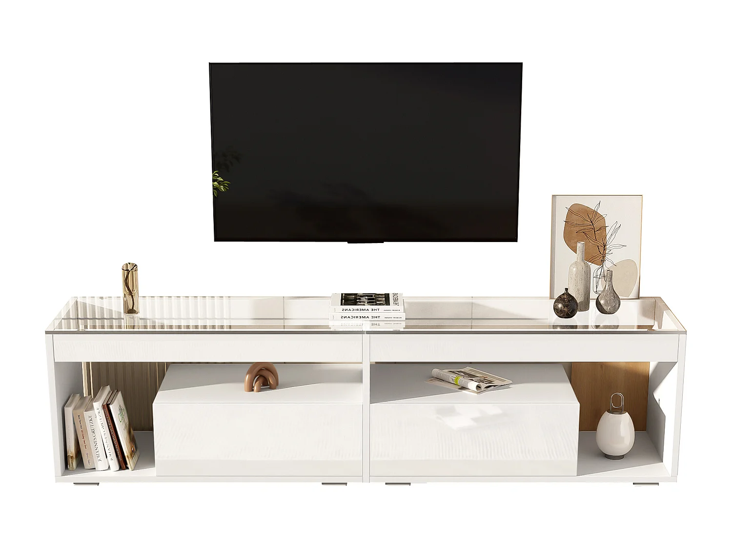 Hochglanz-TV-Schrank 180x50x46 cm - mit 2 Schubladen - mit LED - für Fernseher bis 70 Zoll - schwarz