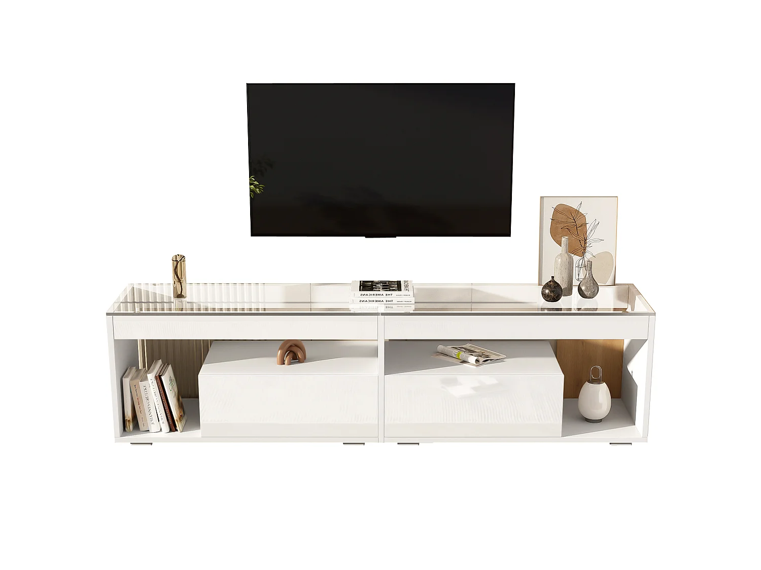 Glanzend TV-meubel 180x50x46 cm - met 2 laden - met LED - voor televisies tot 70" - zwart