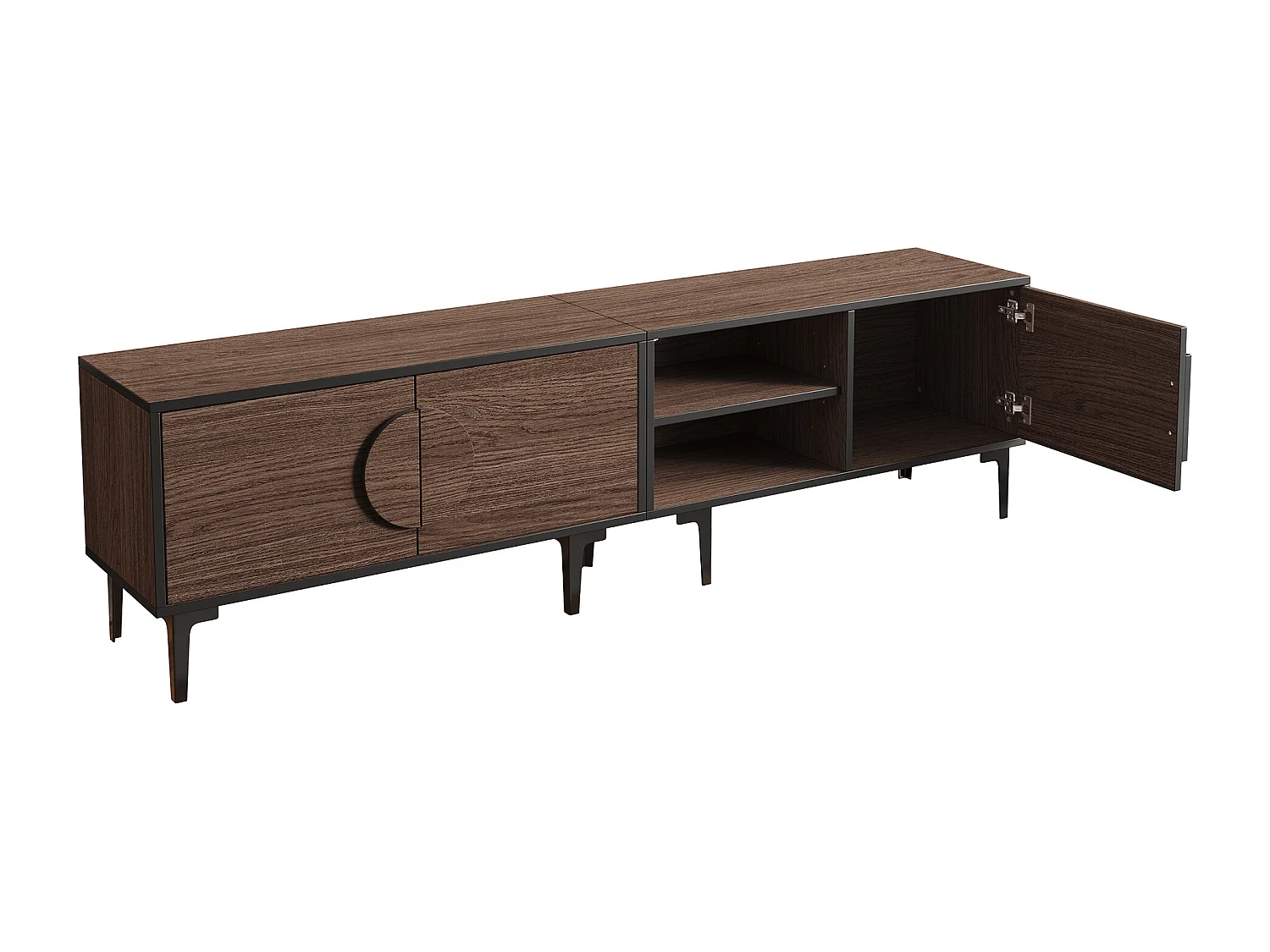 TV-Schrank 180x35x49 cm - mit 3 Türen - Offene Ablagefächer - Spanplatten - Braun