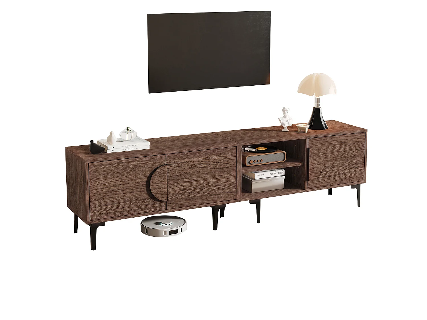 Meuble TV 180x35x49 cm - avec 3 portes - Étagères ouvertes - Panneaux de particules - Marron