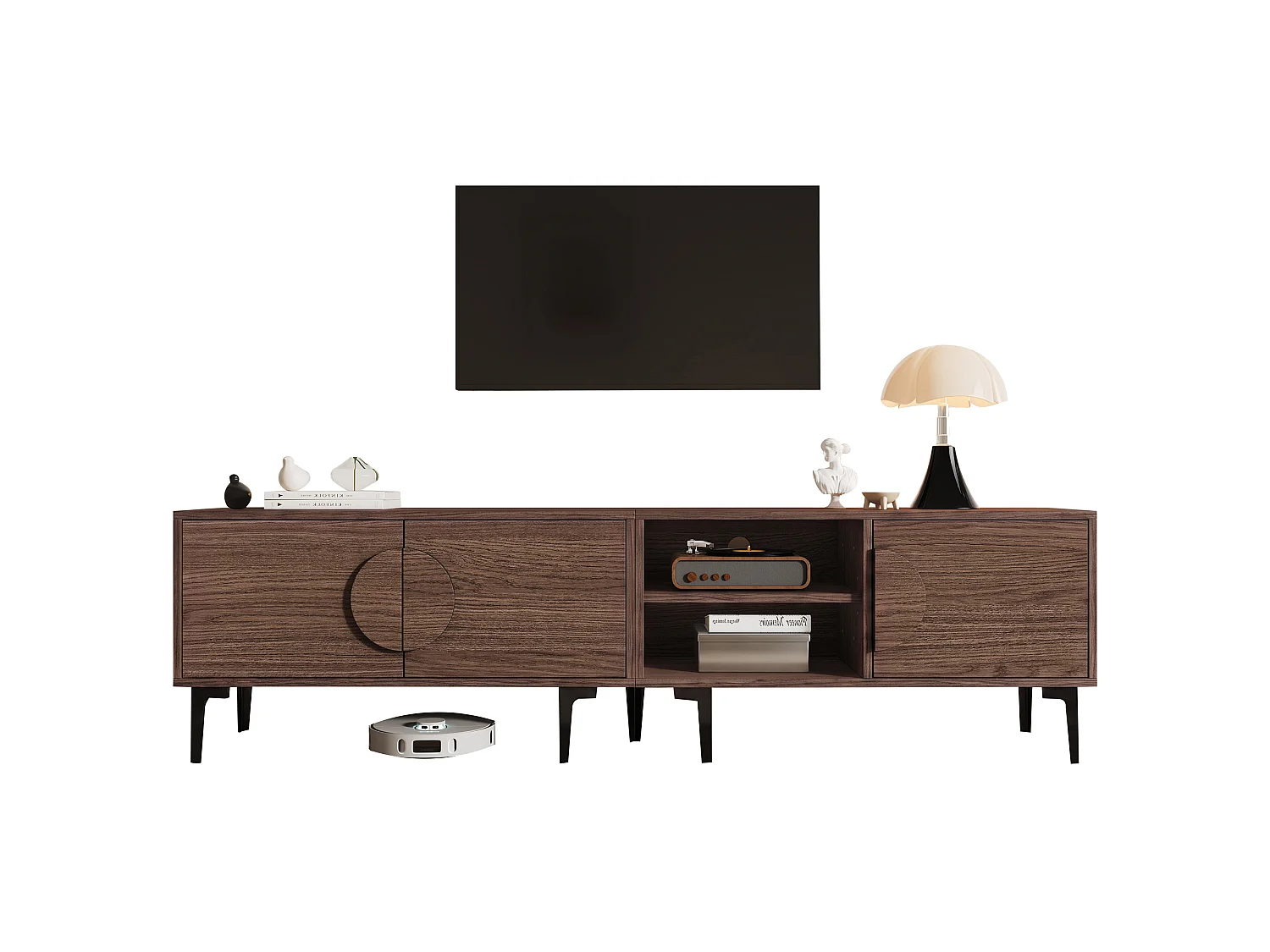 Meuble TV 180x35x49 cm - avec 3 portes - Étagères ouvertes - Panneaux de particules - Marron