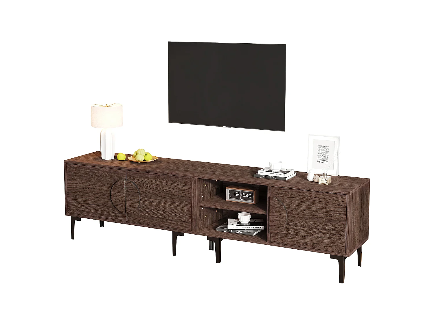 Meuble TV 180x35x49 cm - avec 3 portes - Étagères ouvertes - Panneaux de particules - Marron