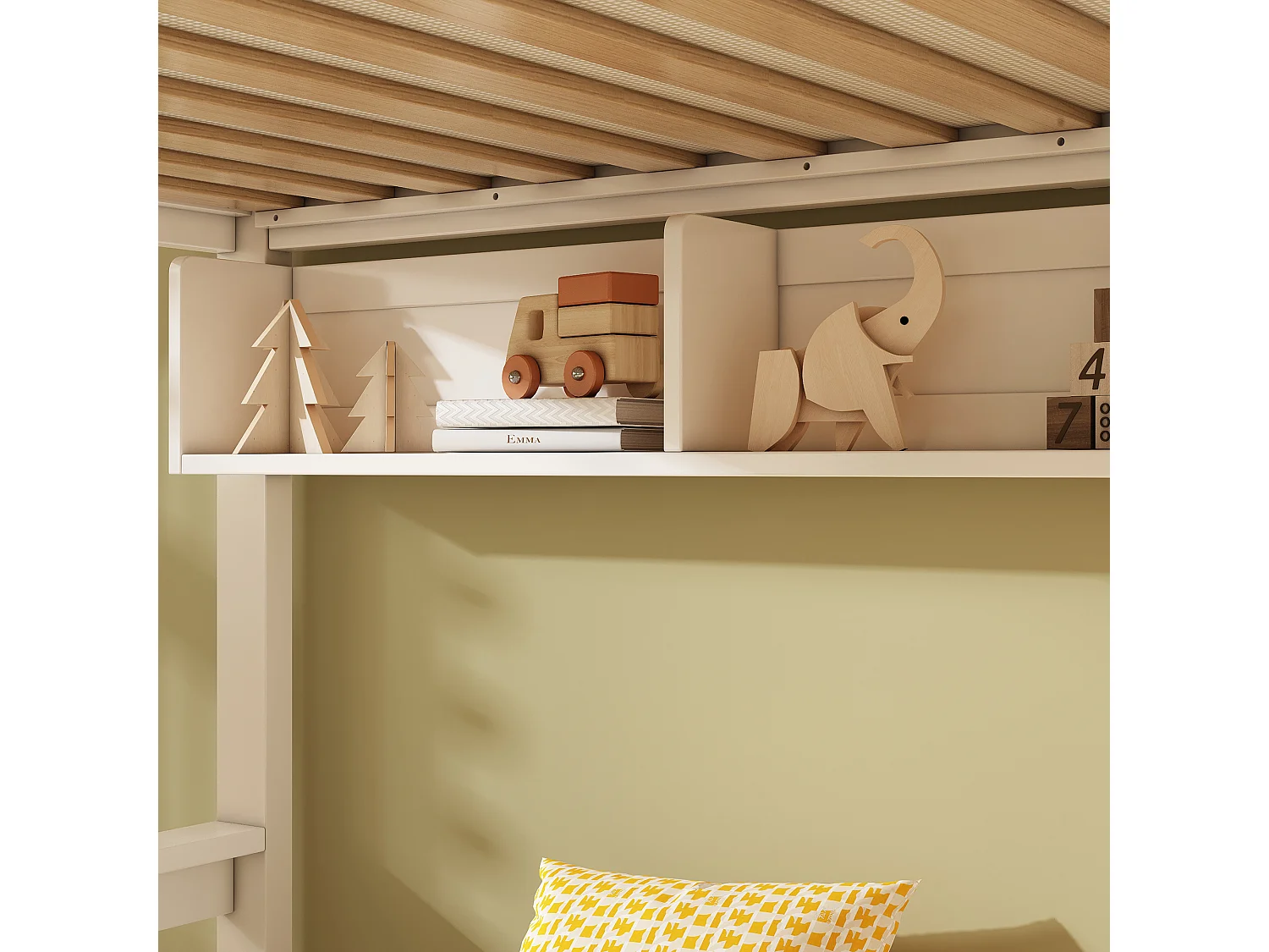 Etagenbett 90x200cm + 140x200cm - mit Tafel - mit 1 Schublade und einer Treppe mit Stauraum - Massivholz + MDF - Weiß