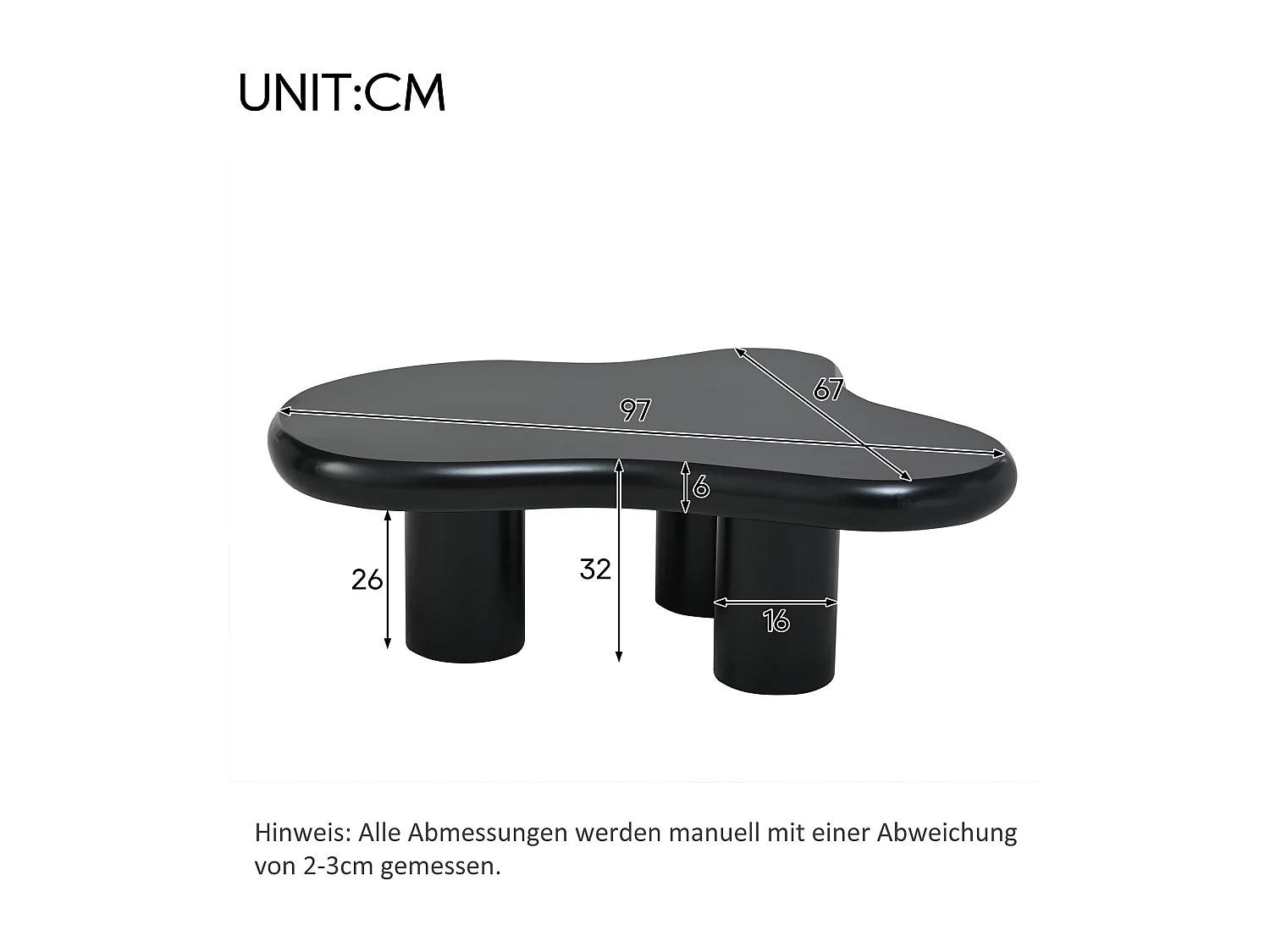 Couchtisch 97x67x32 cm - Wolkengestalt - Lackiertes Finish - MDF - Schwarz