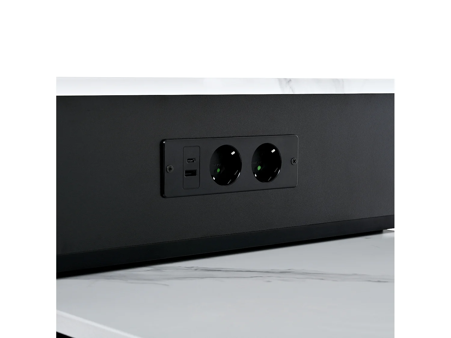 Isla de cocina - mesa de comedor extensible - con iluminación LED - con toma de corriente - con ruedas y espacio de almacenamiento - negro + blanco