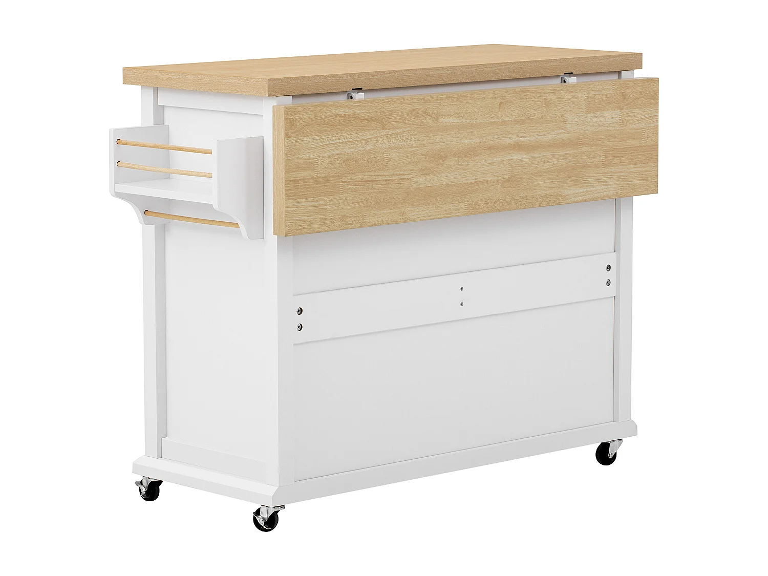 Isla de cocina móvil 107x45x90.5cm - encimera extensible - con 4 cajones y 2 puertas - con toallero - blanco