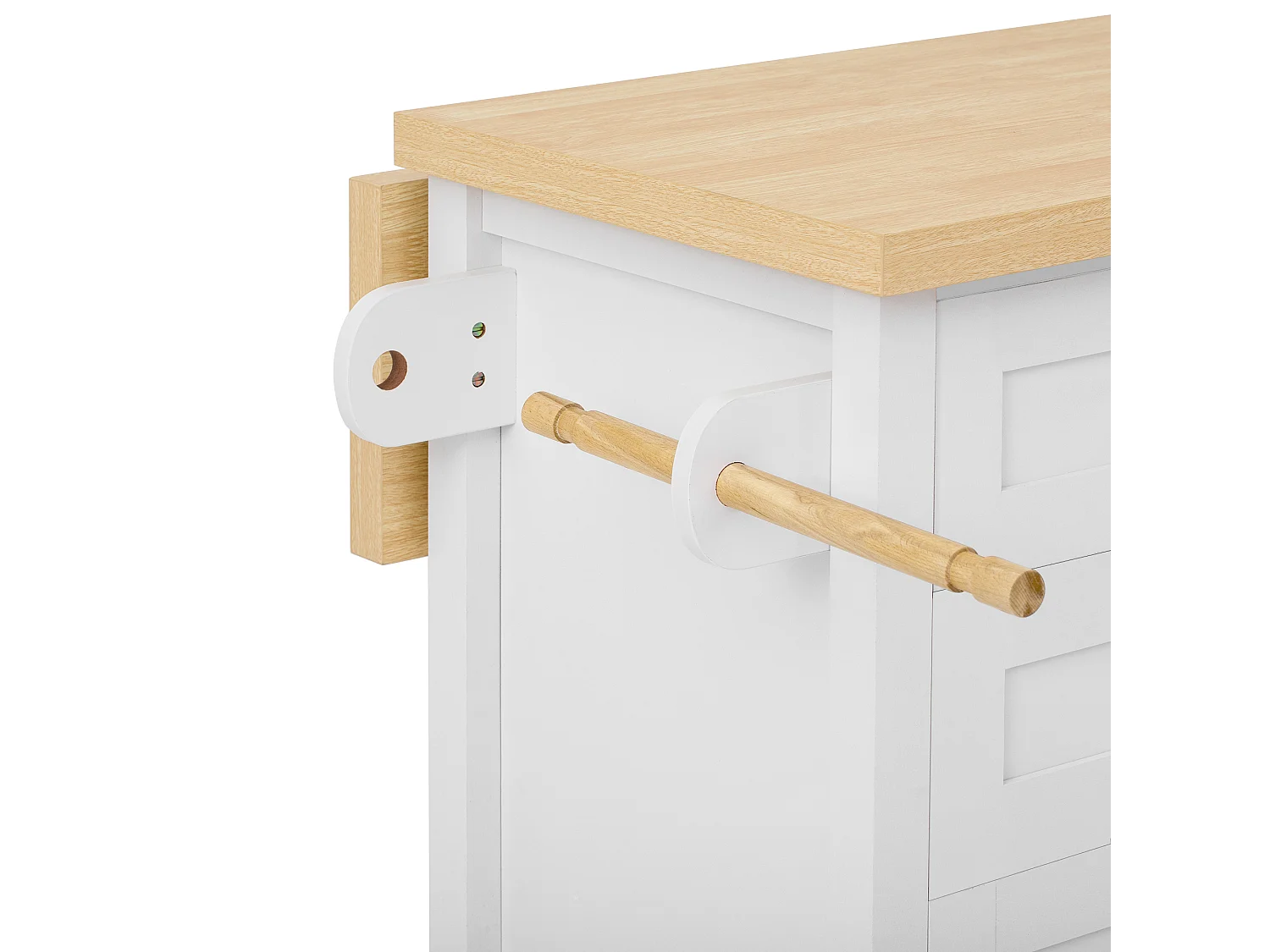 Isla de cocina móvil 107x45x90.5cm - encimera extensible - con 4 cajones y 2 puertas - con toallero - blanco