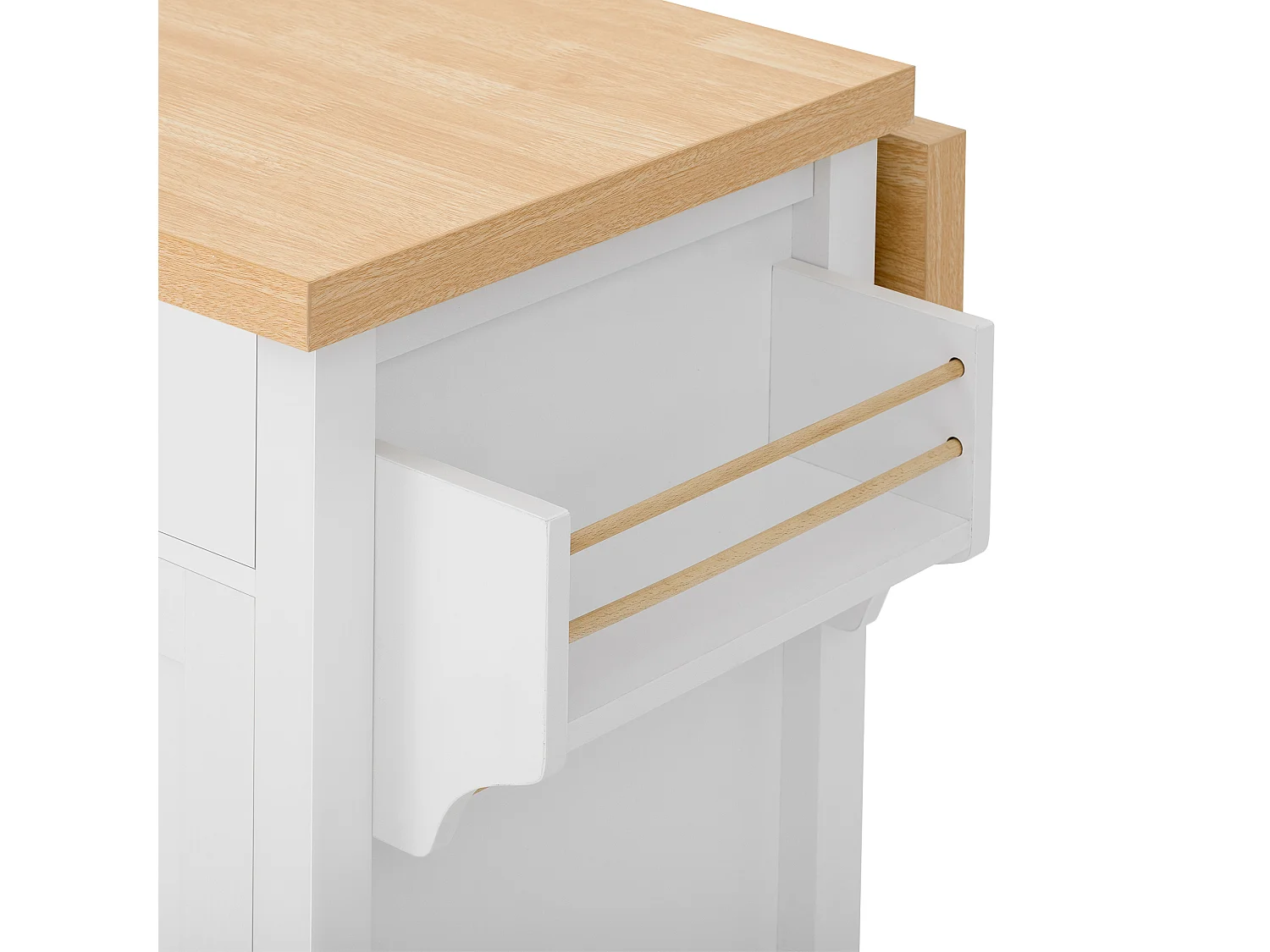 Isla de cocina móvil 107x45x90.5cm - encimera extensible - con 4 cajones y 2 puertas - con toallero - blanco