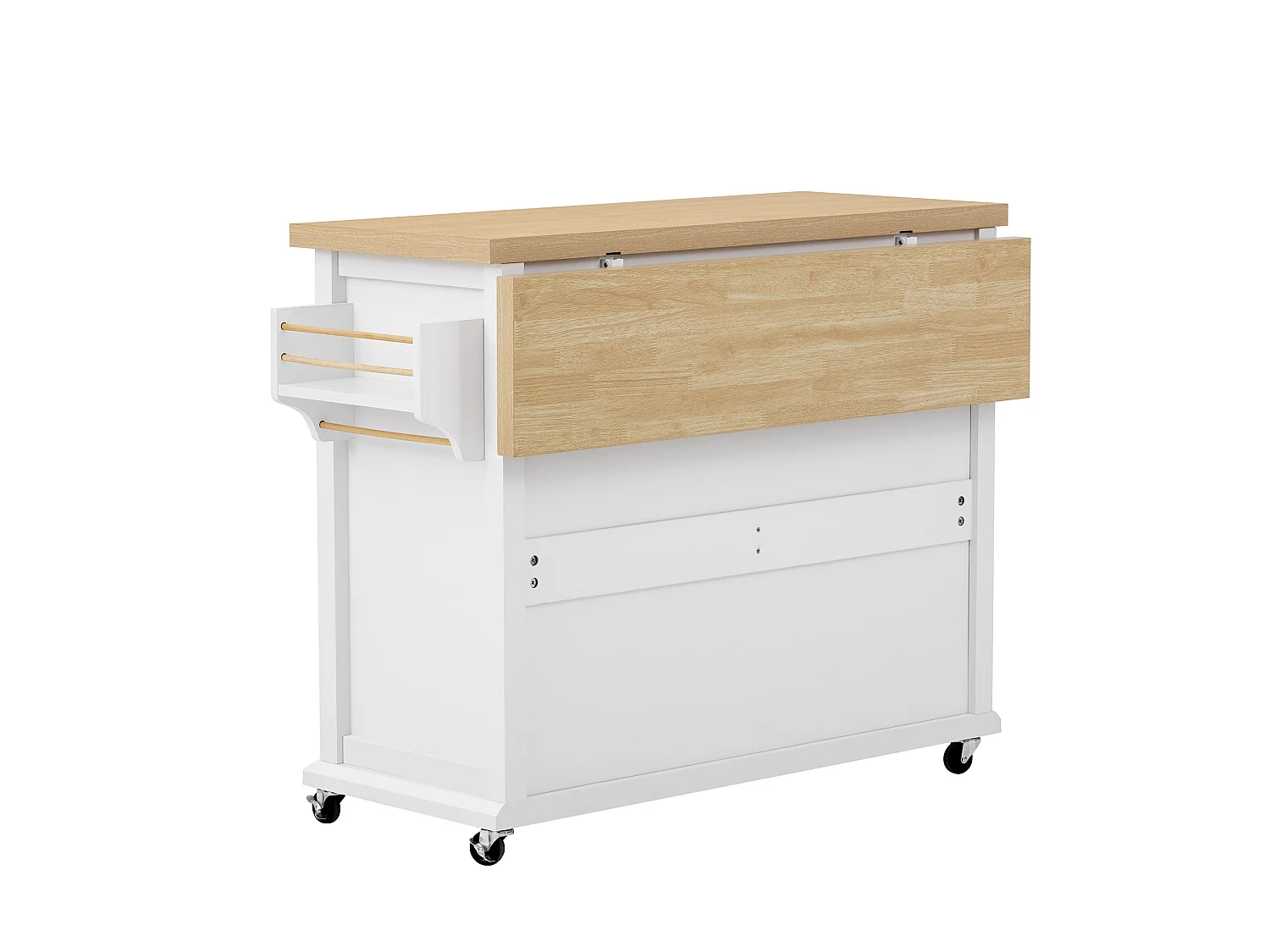 Ilot central de cuisine mobile 107x45x90.5cm - plateau extensible - avec 4 tiroirs et 2 portes - avec porte-serviettes - blanc