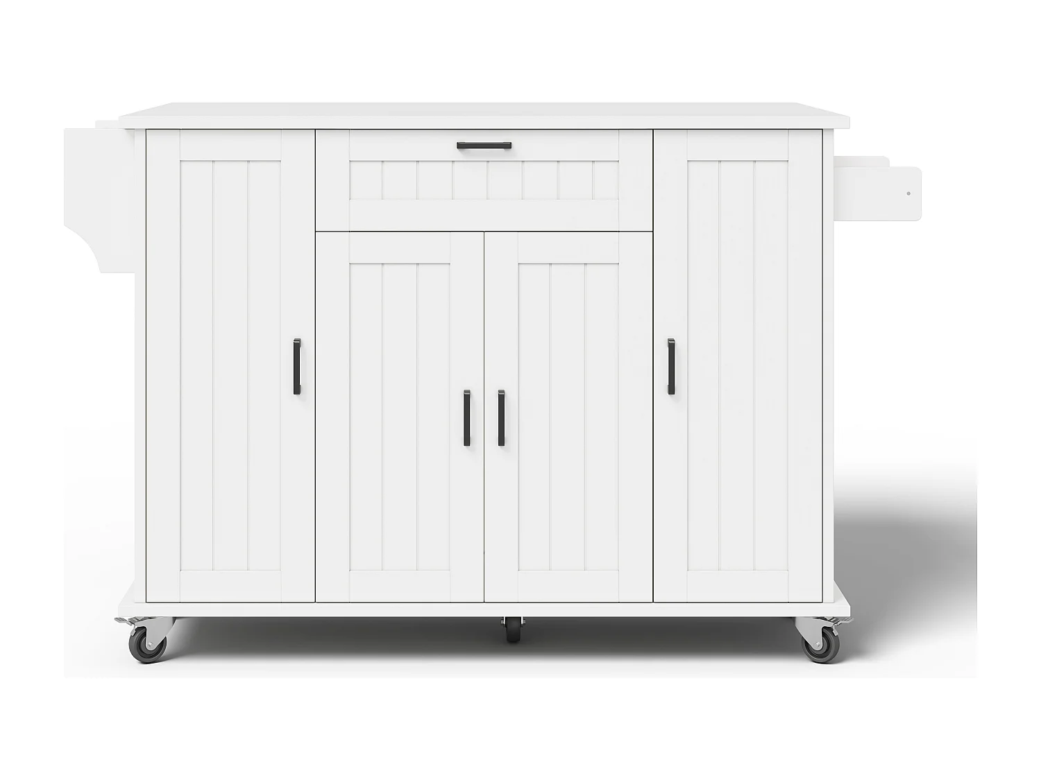 Isla de cocina móvil - encimera extensible - con toallero - con 1 cajón y 4 puertas - MDF - Blanco