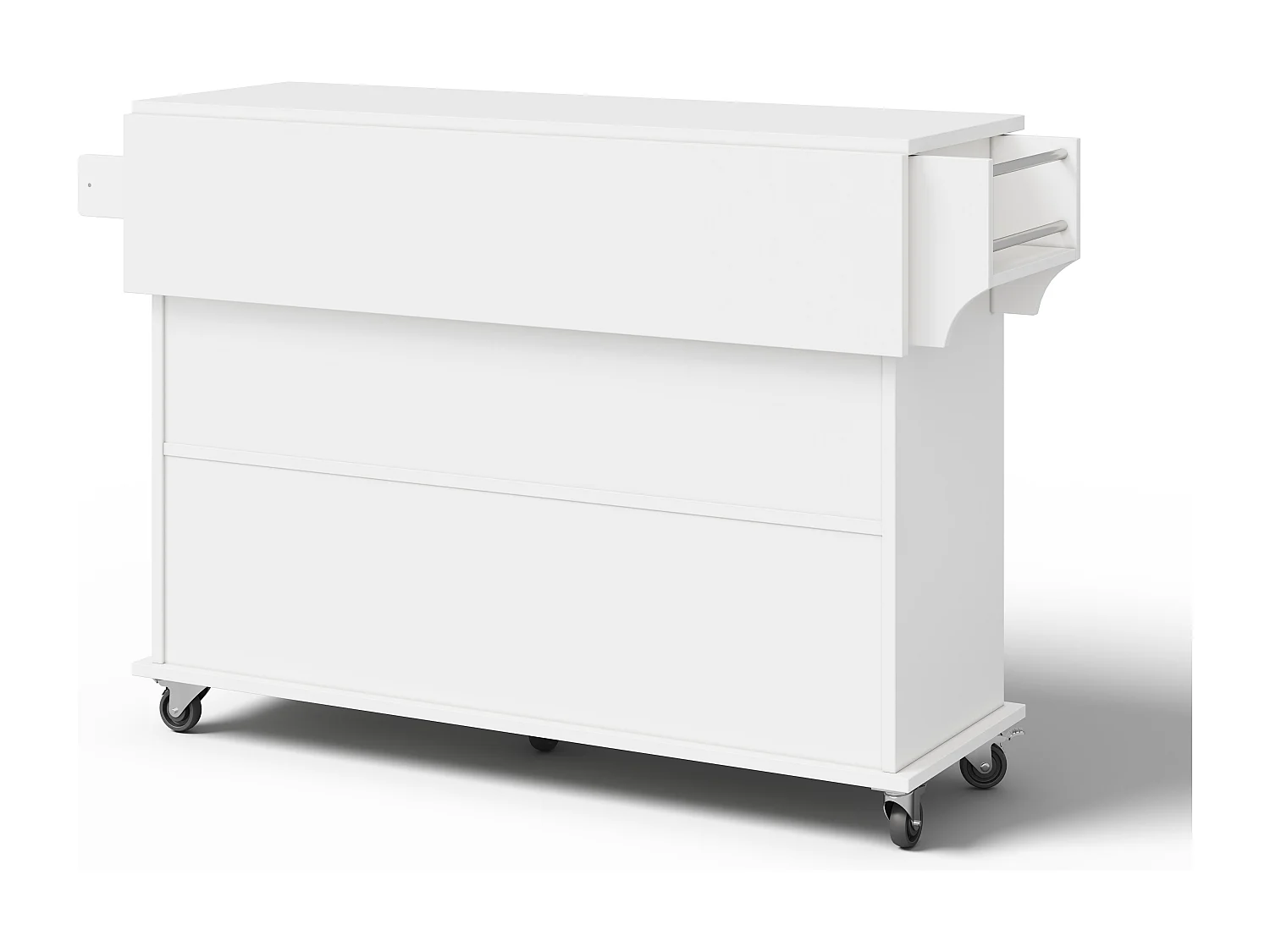 Isla de cocina móvil - encimera extensible - con toallero - con 1 cajón y 4 puertas - MDF - Blanco