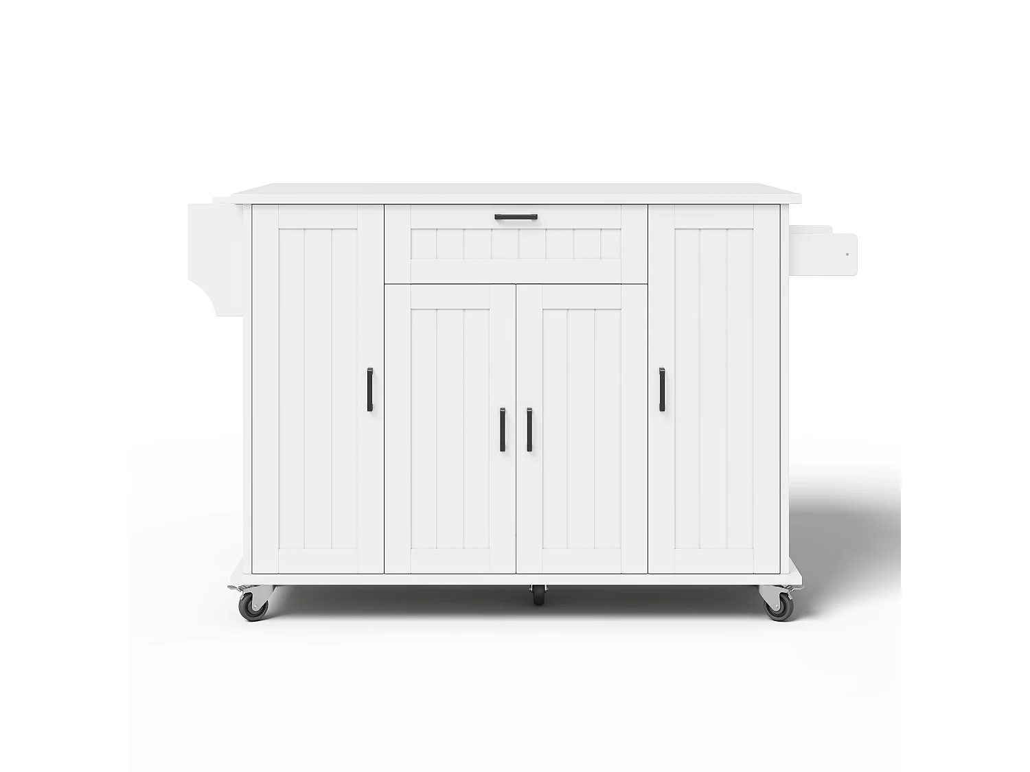 Ilot central de cuisine mobile - plateau extensible - avec porte-serviettes - avec 1 tiroir et 4 portes - MDF - Blanc