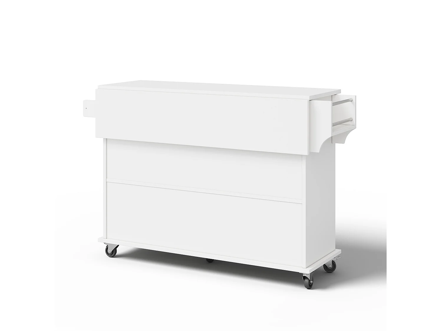 Ilot central de cuisine mobile - plateau extensible - avec porte-serviettes - avec 1 tiroir et 4 portes - MDF - Blanc