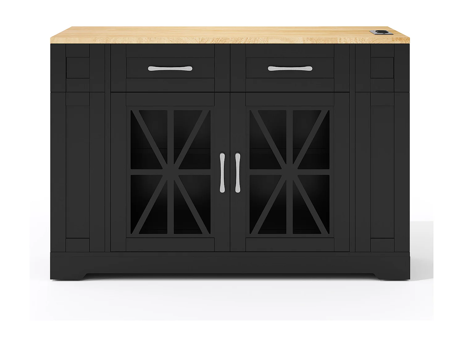 Ilot central de cuisine mobile - avec USB - plateau extensible - 2 tiroirs et 2 portes - MDF - Noir