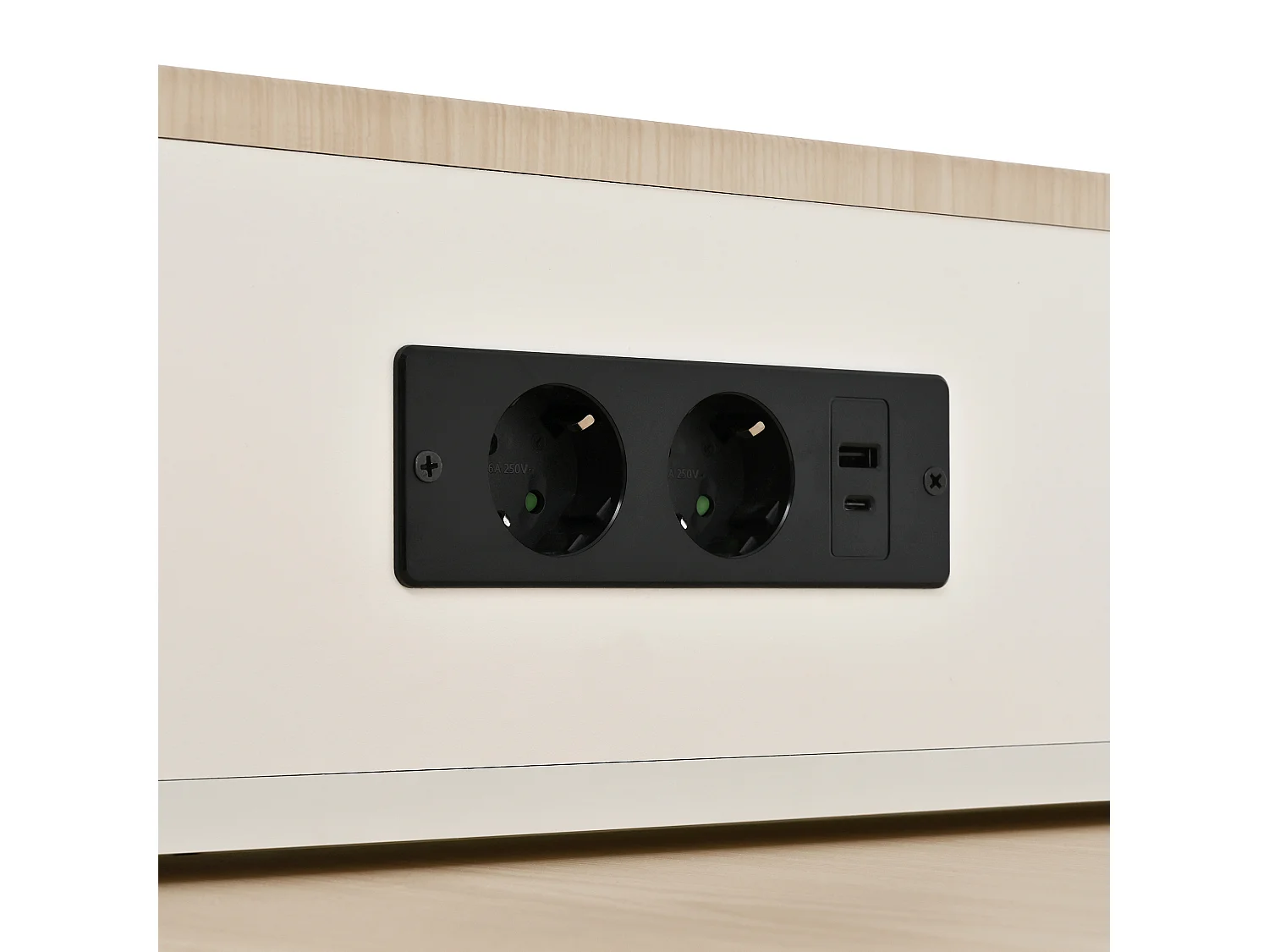 Ilot central de cuisine - table à manger extensible - avec éclairage LED - avec prise de courant - avec roulettes et espace de rangement - naturel + blanc