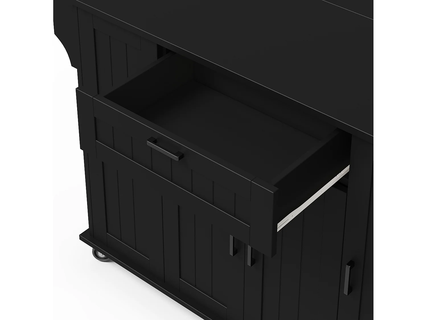 Mobiel keukeneiland - uitschuifbaar aanrechtblad - met handdoekhouder - met 1 lade en 4 deuren - MDF - Zwart