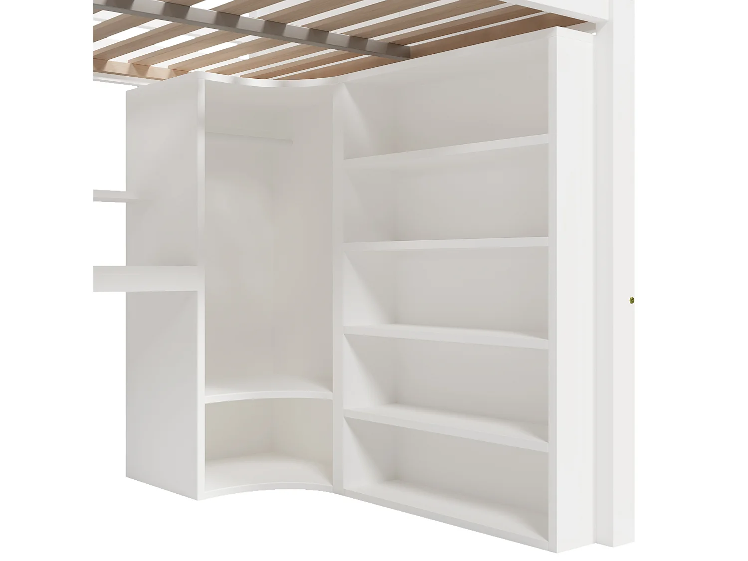 Hochbett 140x200cm - mit LED-Beleuchtung - mit Schrank + Schreibtisch - mit 3 Schubladen - mit Staufächern - weiß