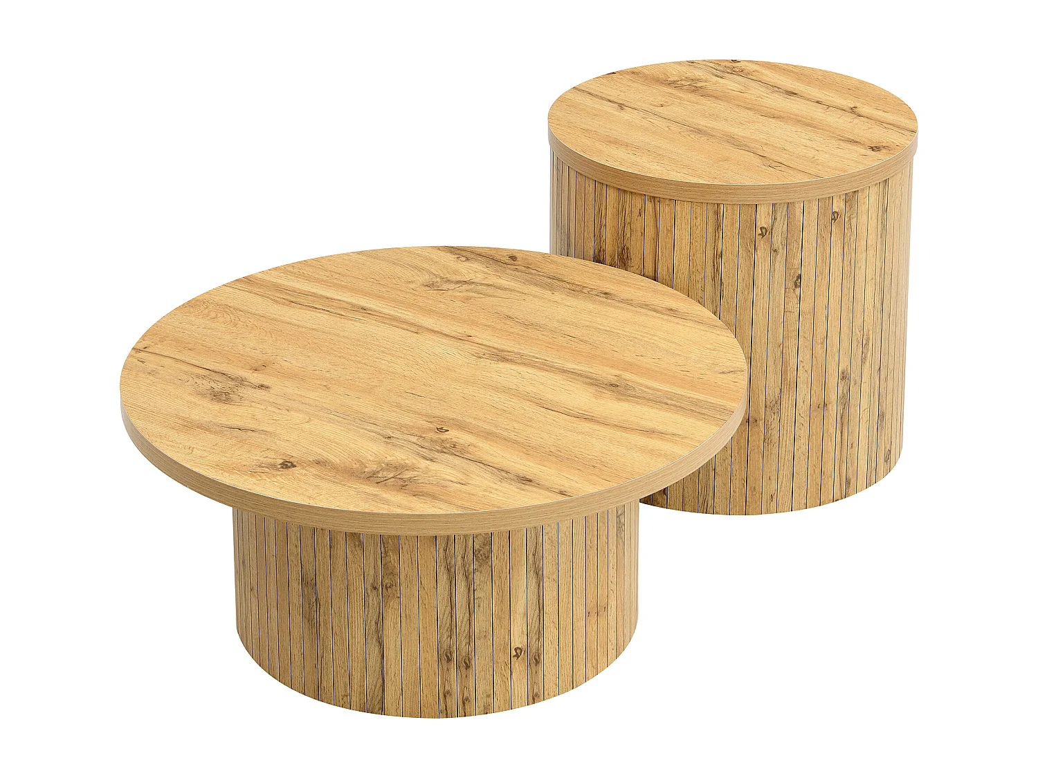 Salontafel set - Ronde plaat - Verticale strepen motief - MDF - Natuur