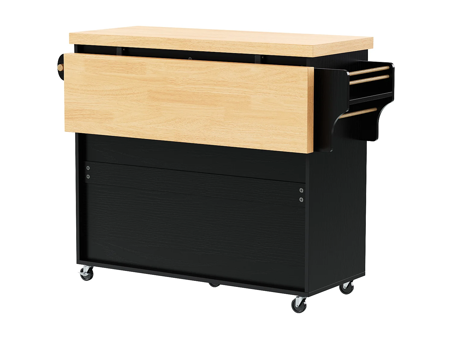 Mobiel keukeneiland 100x42x91.5cm - uitschuifbaar aanrechtblad - multifunctionele opbergruimte - Zwart