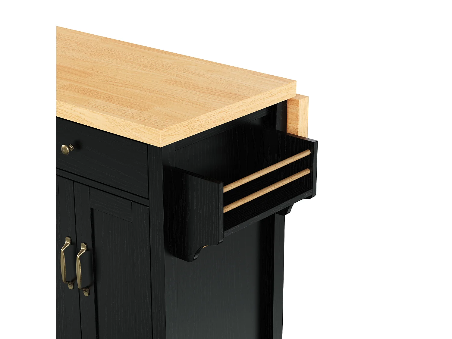 Mobiel keukeneiland 107x45x90.5cm - uitschuifbaar aanrechtblad - met 4 lades en 2 deuren - met handdoekhouder - zwart