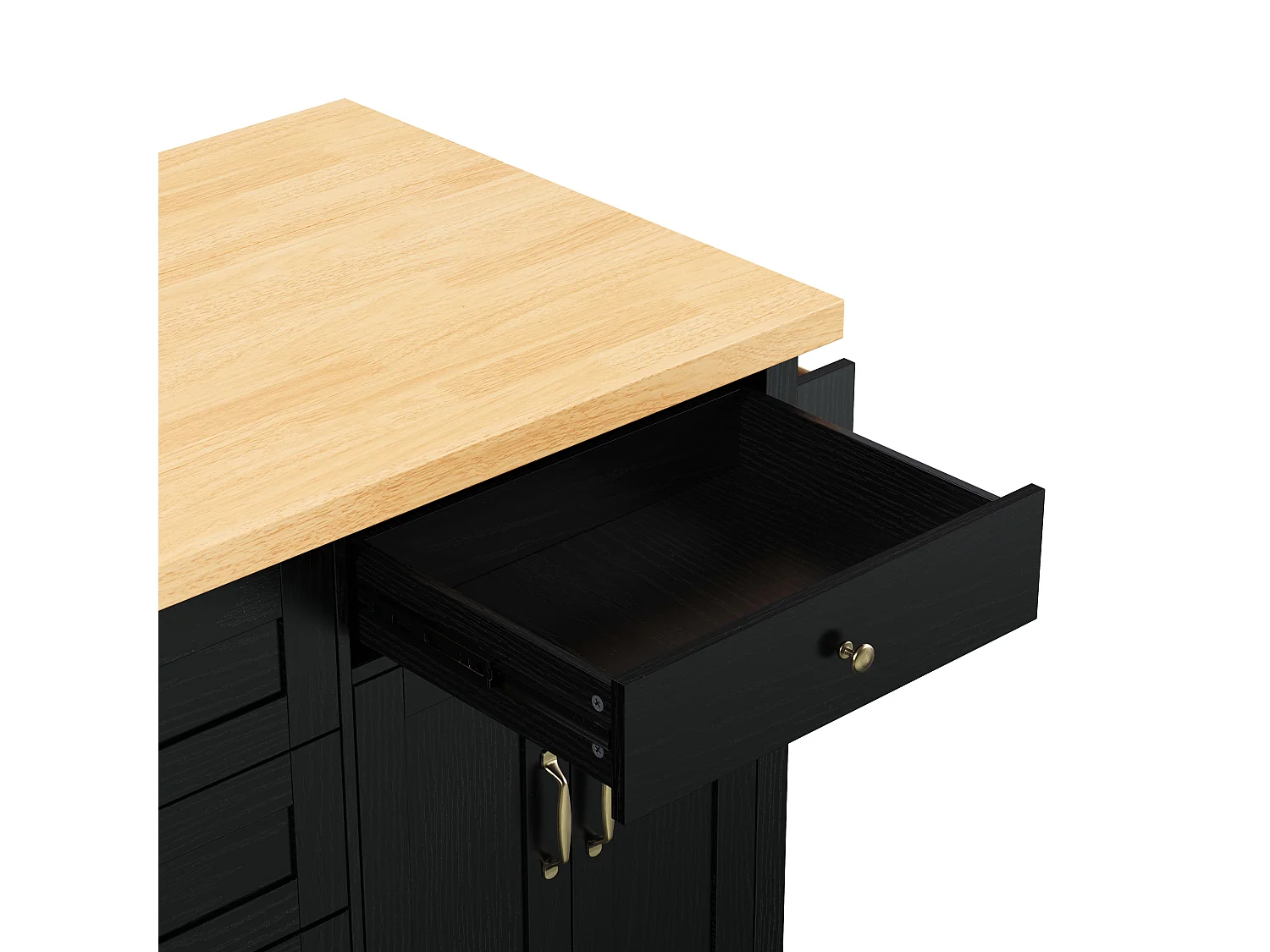 Mobiel keukeneiland 107x45x90.5cm - uitschuifbaar aanrechtblad - met 4 lades en 2 deuren - met handdoekhouder - zwart