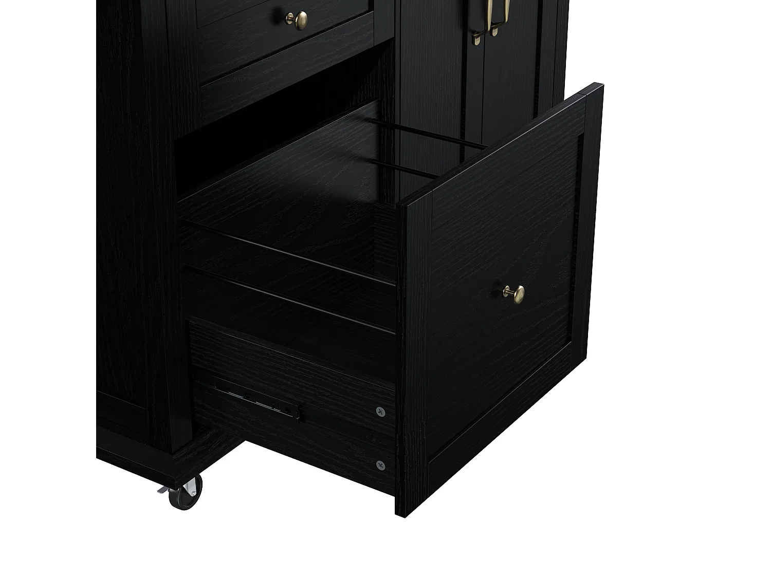 Mobiel keukeneiland 107x45x90.5cm - uitschuifbaar aanrechtblad - met 4 lades en 2 deuren - met handdoekhouder - zwart