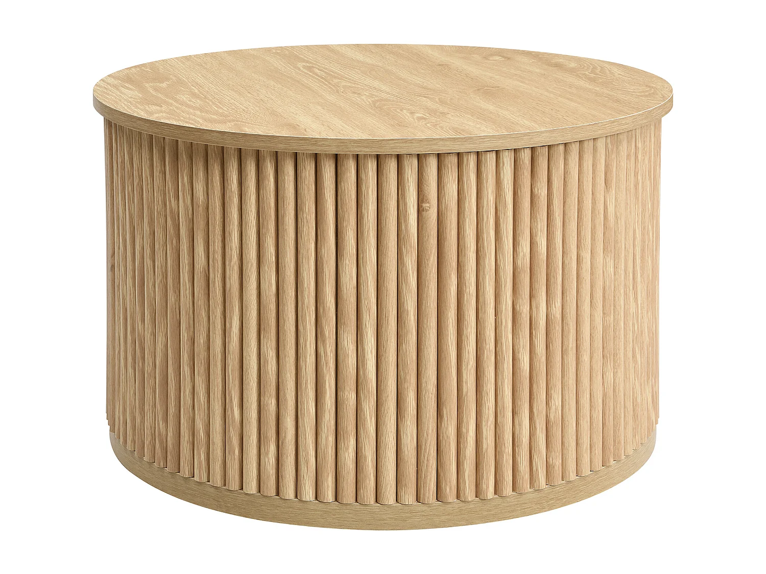Ensemble table basse - Plateau rond - Motif à rayures verticales - MDF - Naturel