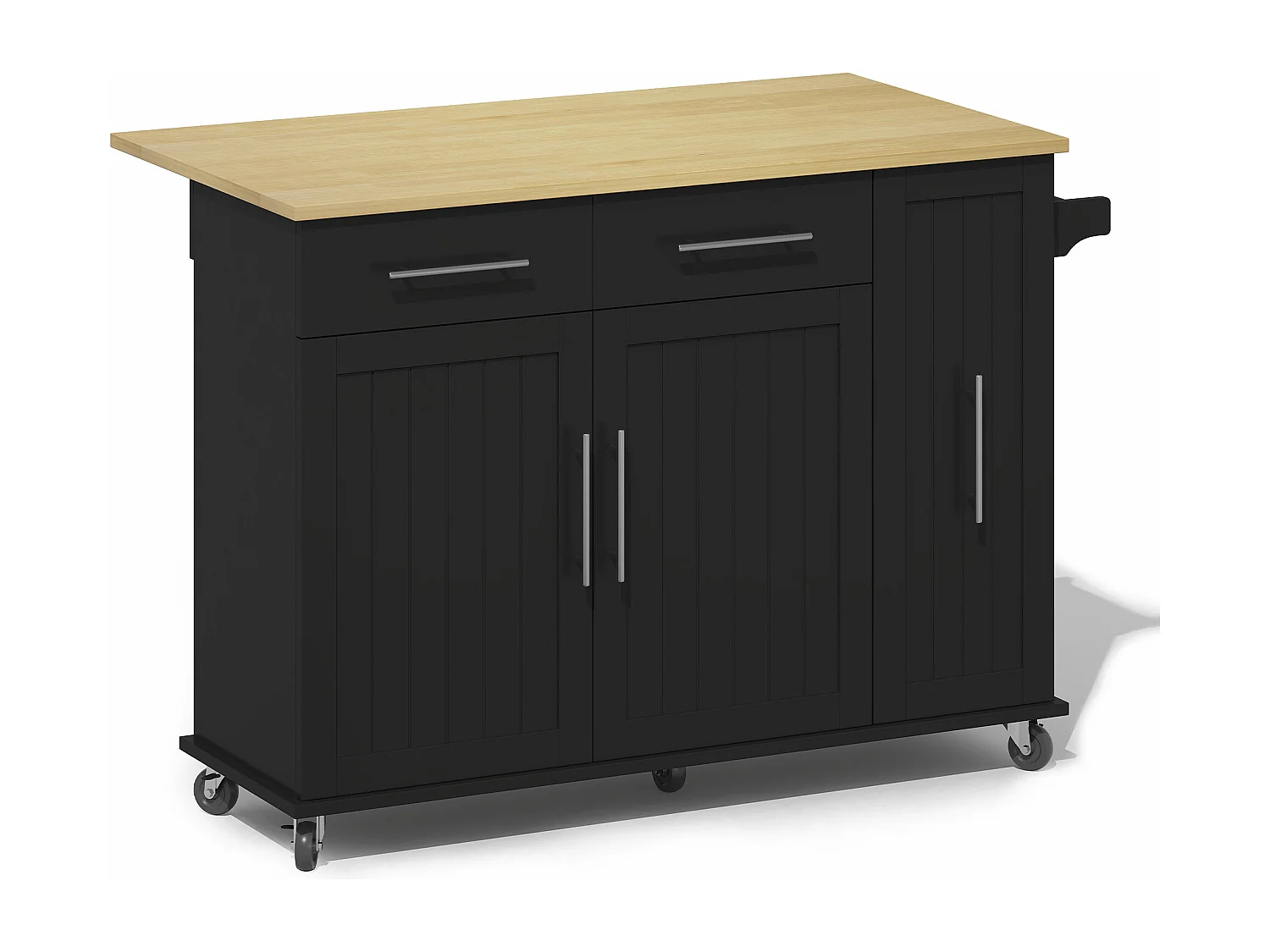 Isola centrale cucina mobile - piano di lavoro estensibile - 2 cassetti e 2 ante - con portasciugamani - MDF - Nero