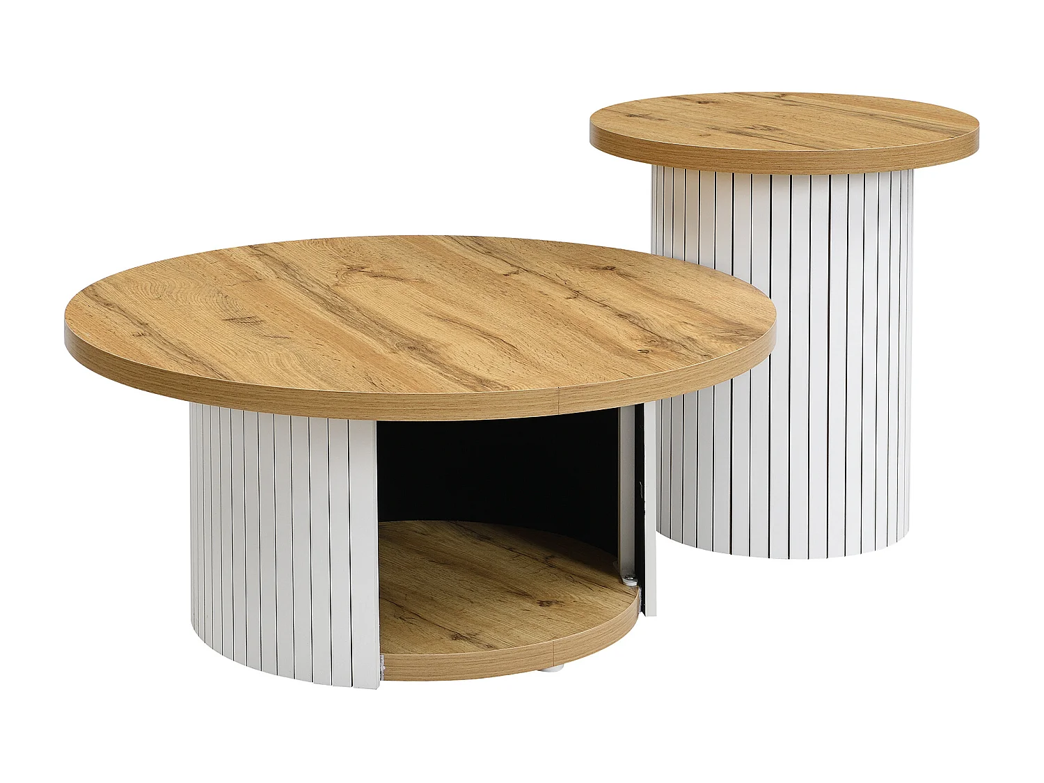 Salontafel set - Ronde plaat - met opbergvakken - MDF - Natuur