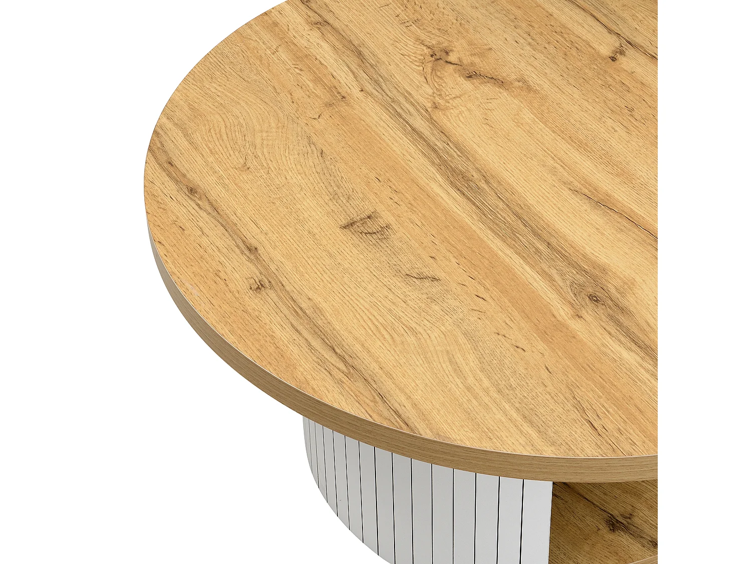 Salontafel set - Ronde plaat - met opbergvakken - MDF - Natuur