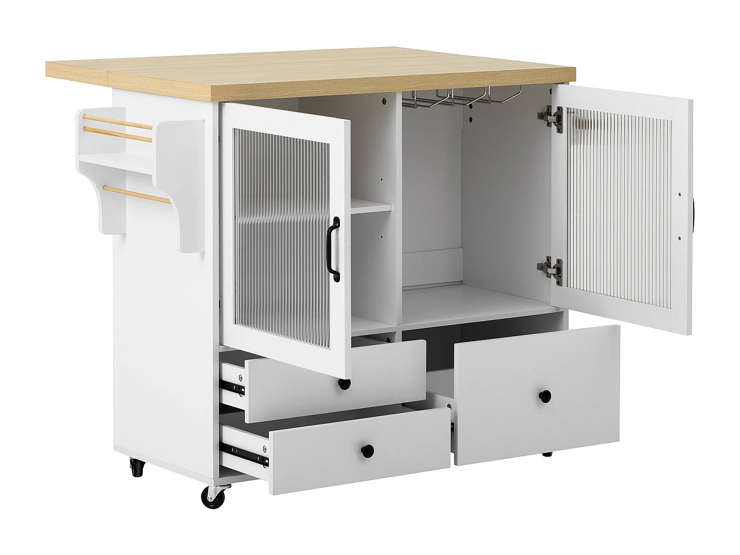 Isla de cocina móvil 100x42x91.5cm - encimera extensible - espacio de almacenamiento multifuncional - blanco